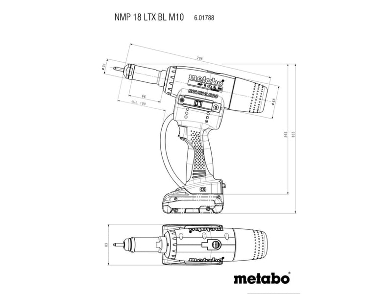NMP 18 LTX BL M10 Cordless Rivet Nut Gun 18V Bare Unit