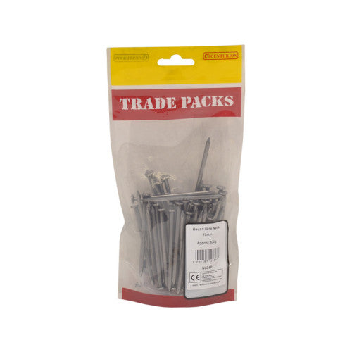 Bright Round Wire Nails - Steel - 75mm - (500g Pack)