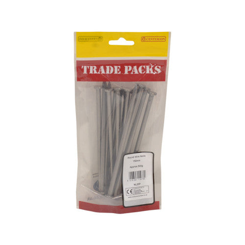 Bright Round Wire Nails - Steel - 150mm - (500g Pack)