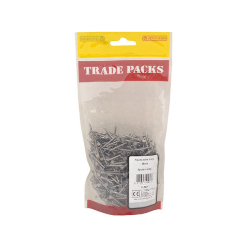 Round Wire Nails - Steel - 25mm - (500g Pack)