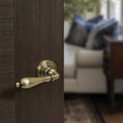 Old English Wrexham Door Handle Pack (Bathroom Set - 2.5" CE Bathroom Lock, 4" Fire Rated Hinges x3) - Matt Antique Brass