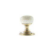 Old English Skipton Porcelain Cream Crackle Door Knob on Face Fix Rose - Antique Brass