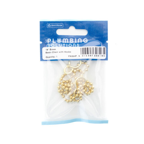 18" Basin Chain With Hooks - Brass