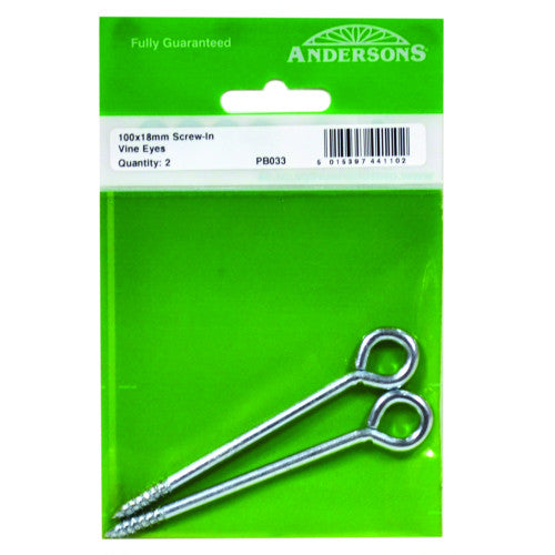 Screw In Steel Vine Eyes, 100mm x 18mm,  (Pack of 2)
