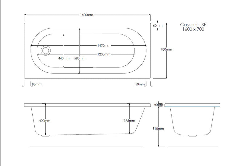 Excel 1600mm x 700mm Single Ended Bath