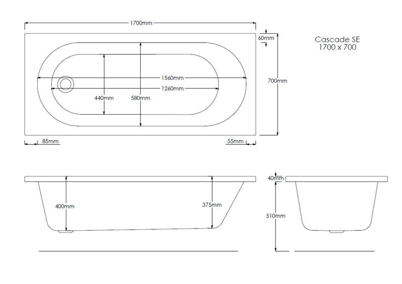 Excel 1700mm x 700mm Single Ended Bath