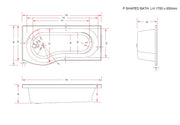 Sage 1700mm x 850mm Left Handed P Shaped Bath