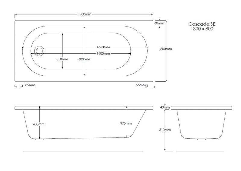 Excel Geode 1800mm x 800mm Single Ended Bath