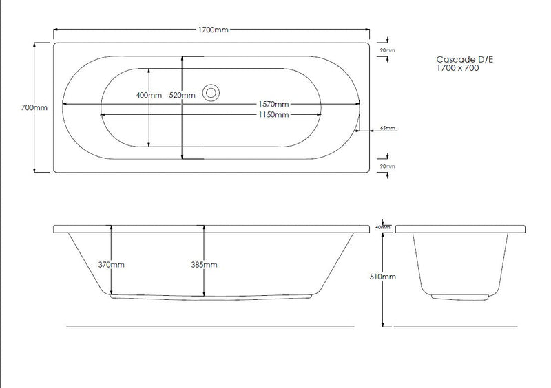 Onyx Geode 1700mm x 700mm Double Ended Bath