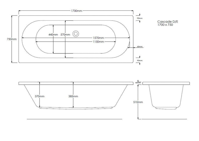 Onyx Geode 1700mm x 750mm Double Ended Bath