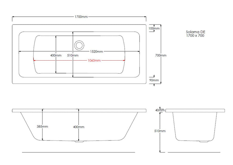 Reflect Geode 1700mm x 700mm Double Ended Bath