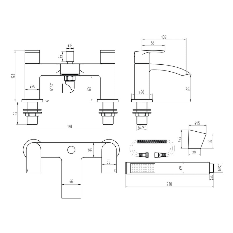 PSI CHROME BATH SHOWER MIXER 2TH INCL.     SLIDE RAIL & HEAD / WAND. NO BATH WA