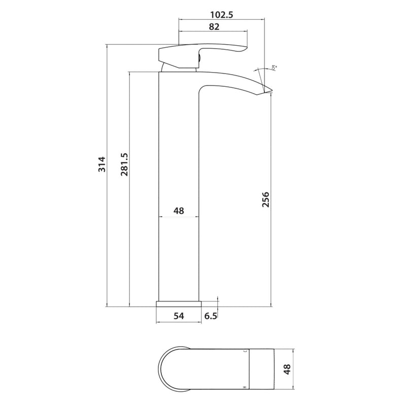 PSI BLACK ELECTROPLATED TALL MONO BASIN    MIXER FOR COUNTERTOP BASINS