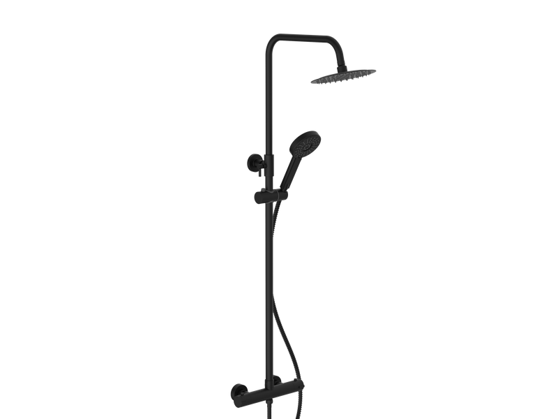Oasis Electroplated Column Shower w/ Rail, Hose & Round Head - Black