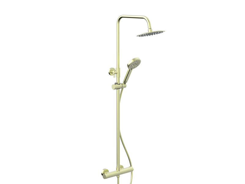 Oasis PVD Coated Column Shower w/ Rail, Hose & Round Head - Brushed Brass