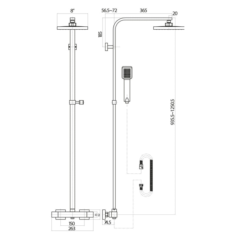 Oasis Column Shower w/ Rail, Hose & Square Head - Chrome