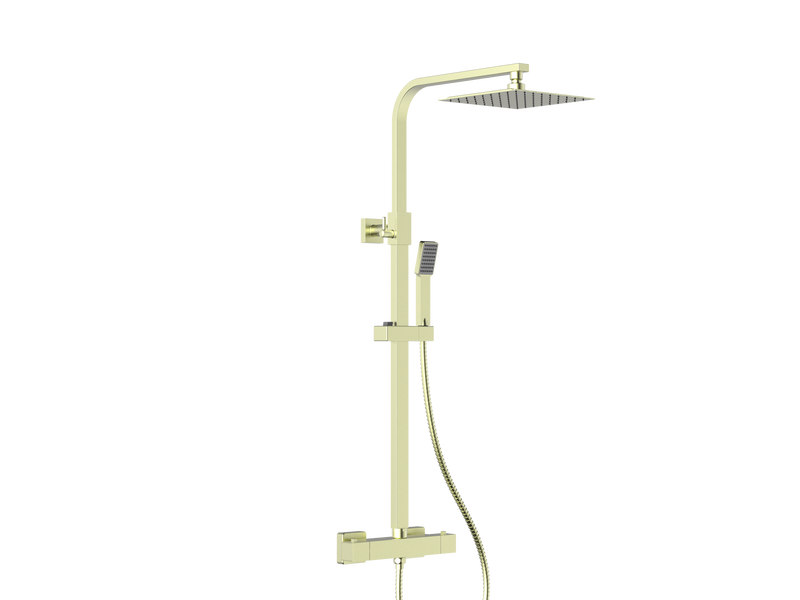 Oasis PVD Coated Column Shower w/ Rail, Hose & Square Head - Brushed Brass