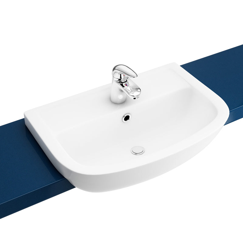 Glade 560mm x 380mm Semi Recessed 1 Tap Hole Basin - White