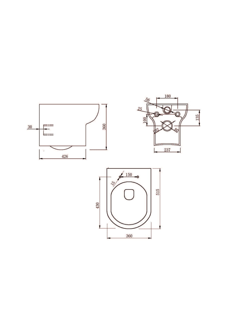 Glade Round 360mm x 515mm x 360mm Wall Hung WC Pan - White