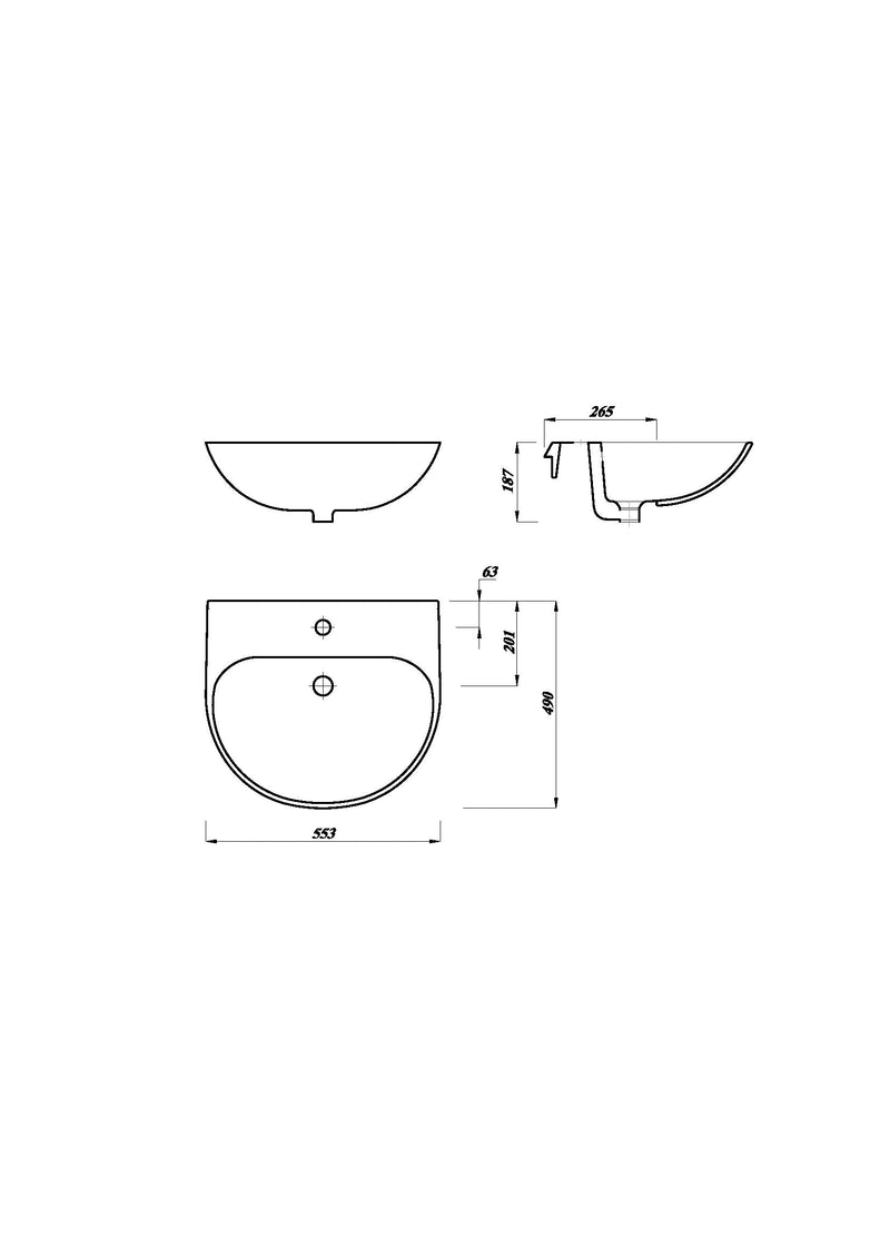 Drift 550mm x 490mm Round Semi Recessed 1 Tap Hole Basin - White