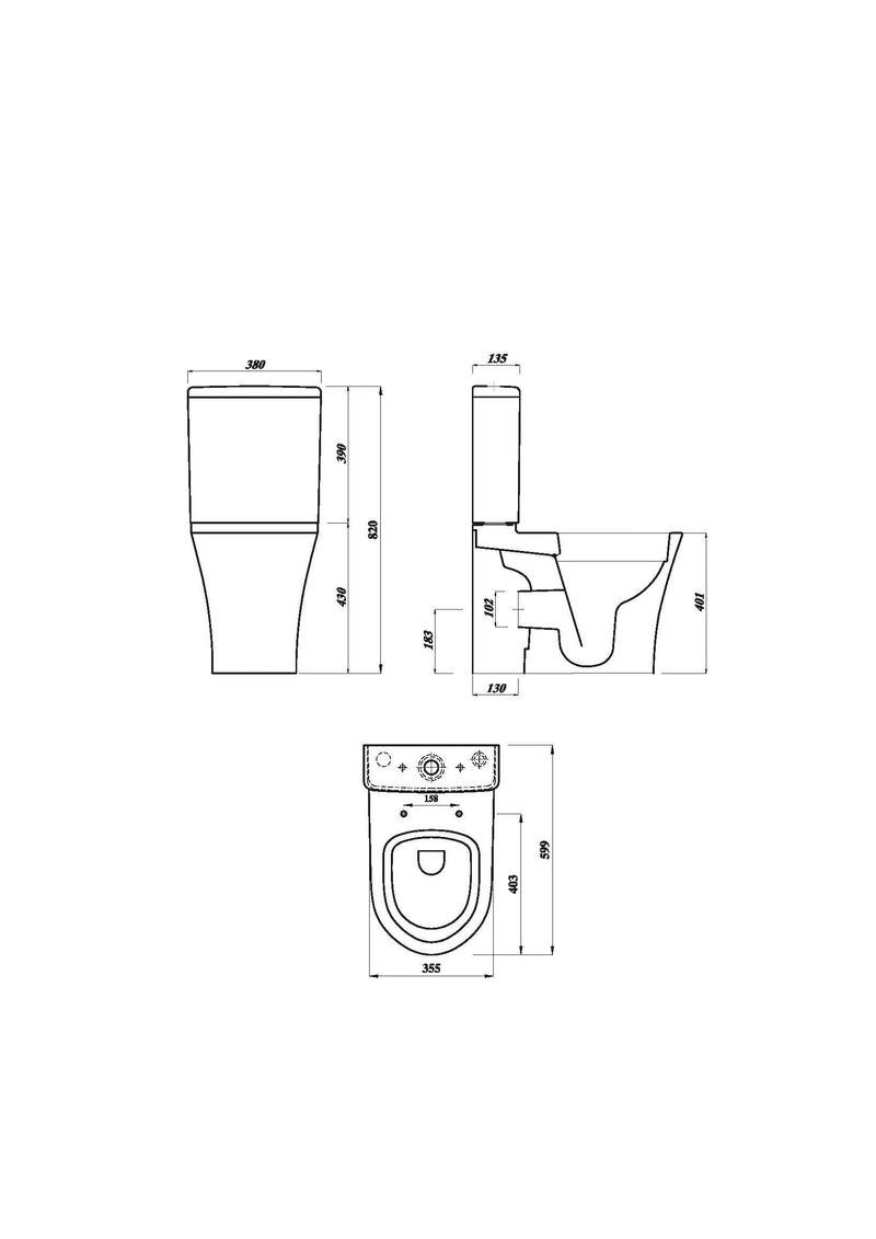 Drift Rimless 400mm x 600mm x 355mm Close Coupled Closed Back WC Pan - White