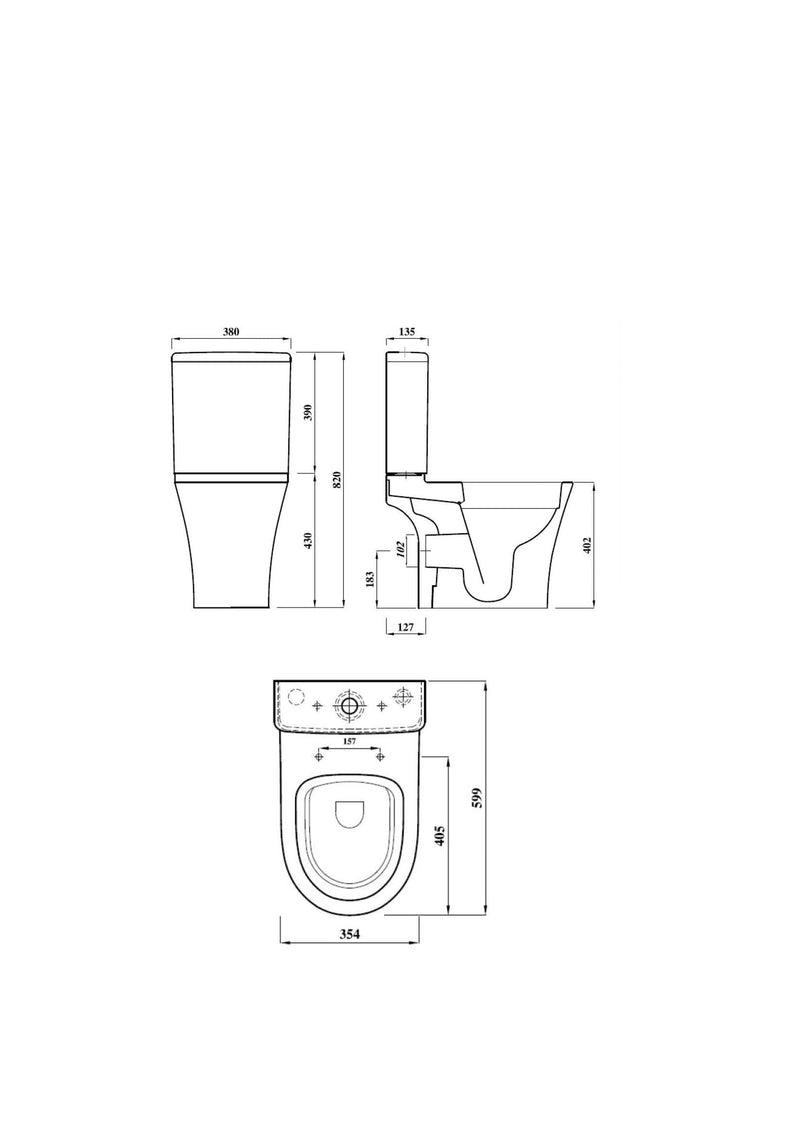 Drift Rimless 400mm x 600mm x 355mm Close Coupled Open Back WC Pan - White