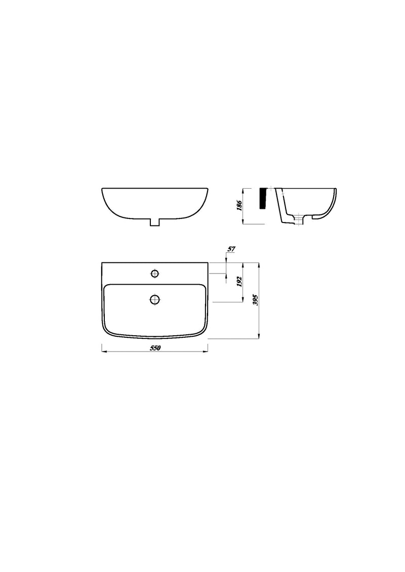 Eclipse 550mm x 395mm Square Semi Recessed 1 Tap Hole Basin