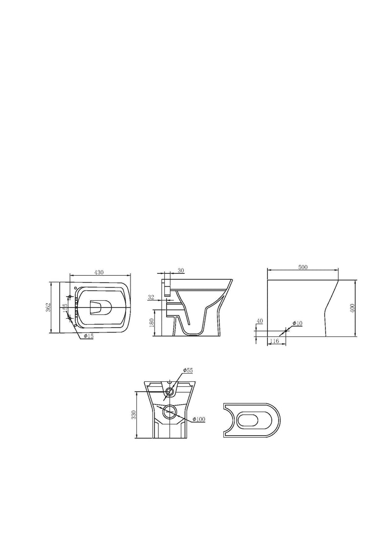 Eclipse Square 400mm x 500mm x 360mm Back To Wall WC Pan - White