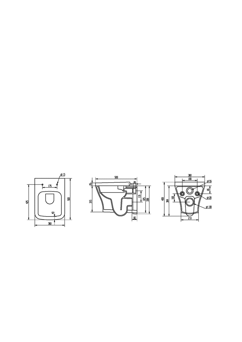 Eclipse Square 315mm x 500mm x 360mm Wall Hung WC Pan - White
