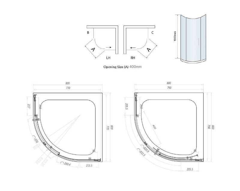 Belmont 6mm x 800mm x 800mm 2 Door Quadrant Shower Enclosure