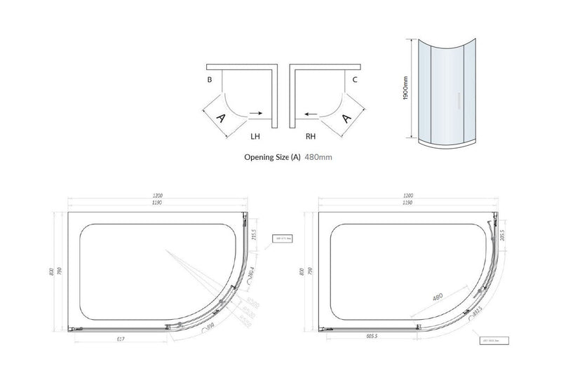 Belmont 6mm x 1200mm x 800mm 2 Door Quadrant Shower Enclosure