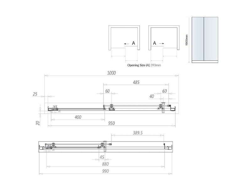 Belmont 6mm x 1000mm Sliding Shower Door
