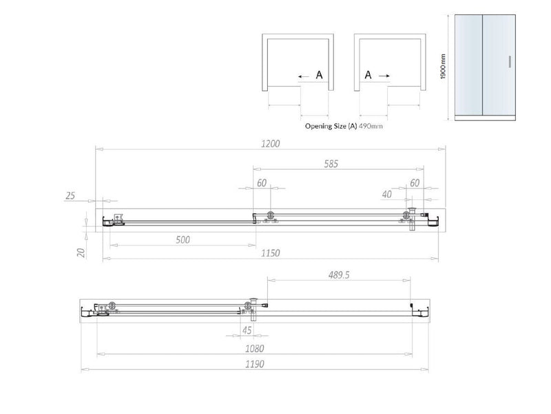 Belmont 6mm x 1200mm Sliding Shower Door