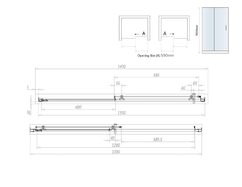 Belmont 6mm x 1400mm Sliding Shower Door