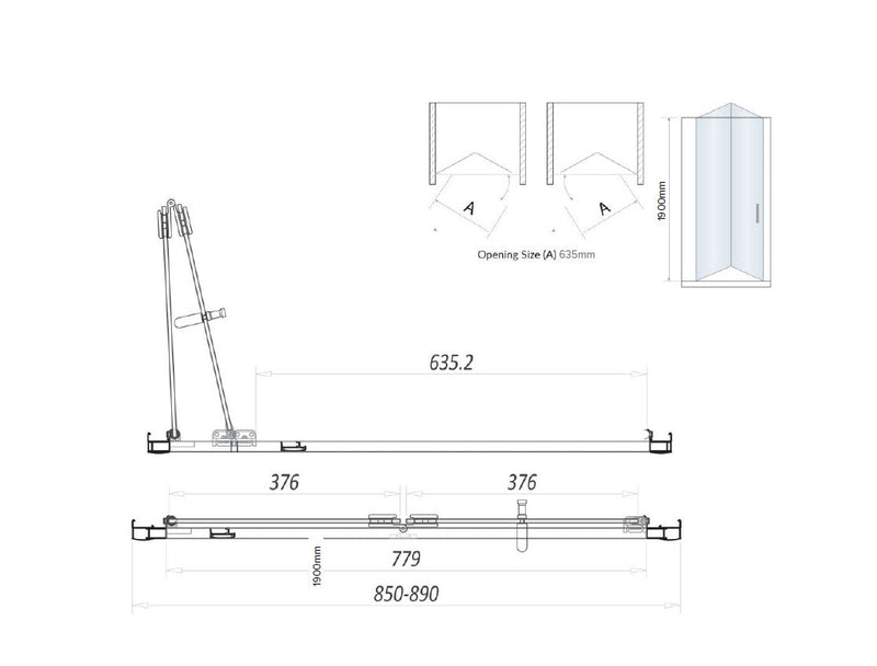 Belmont 6mm x 900mm Bi-fold Shower Door