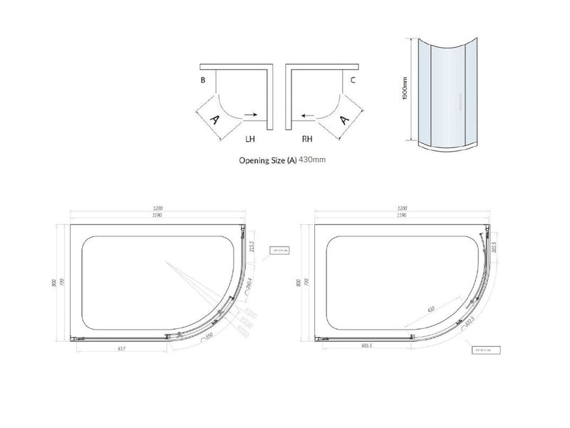 Belmont 6mm x 1200mm x 800mm 1 Door Quadrant Shower Enclosure