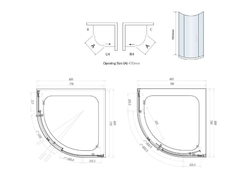 Belmont 6mm x 800mm x 800mm 1 Door Quadrant Shower Enclosure