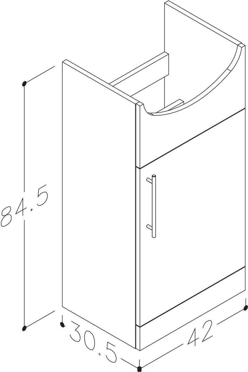 Echo 450mm x 850mm x 300mm Floorstanding 1 Door Cloakroom Vanity Unit w/ Handles - Gloss White
