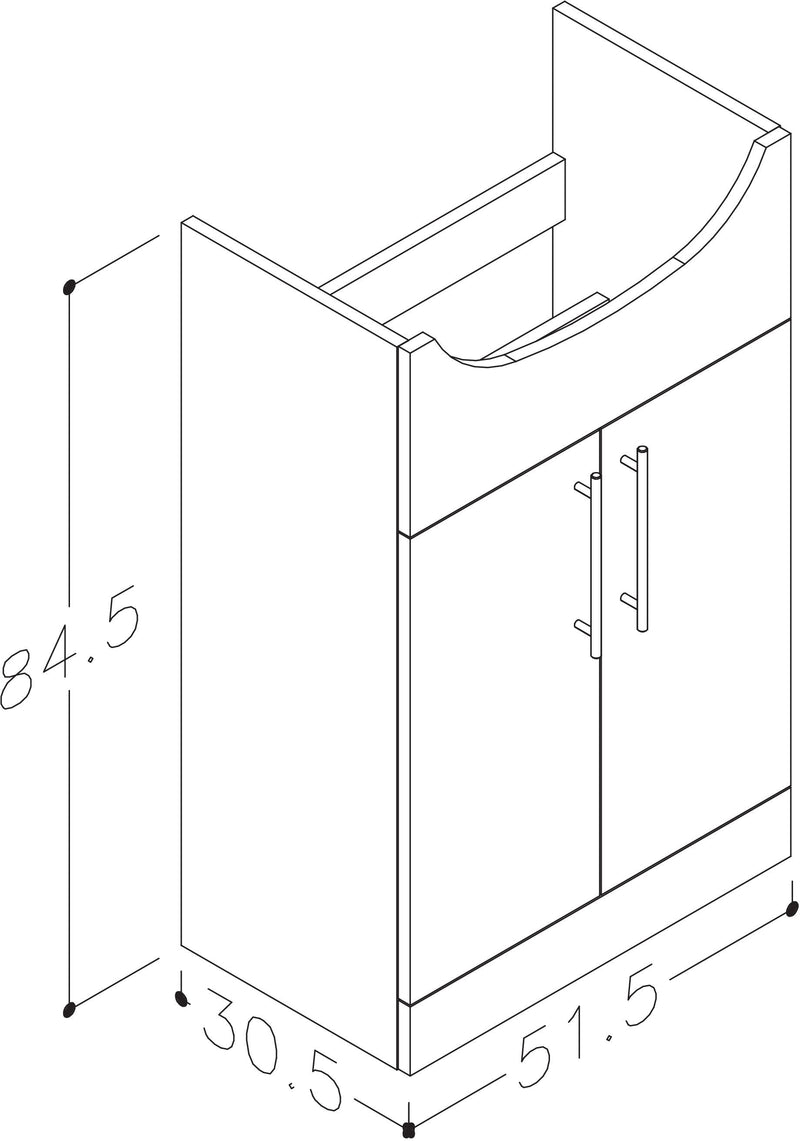 Echo 515mm x 845mm x 305mm 2 Door Floorstanding Vanity Unit w/ Handles Included - Gloss White