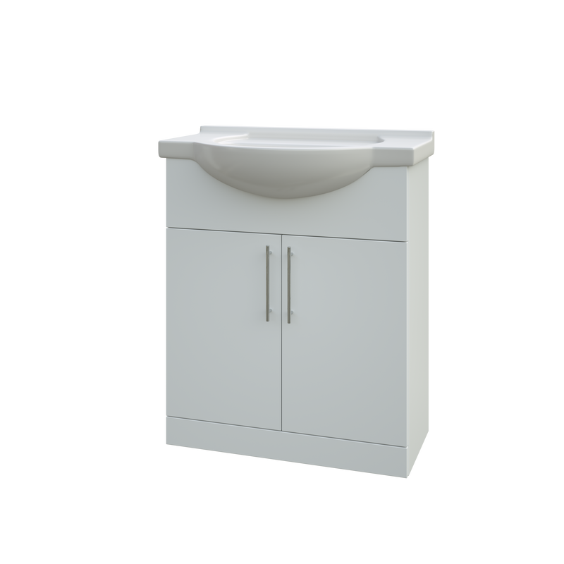 Echo 705mm x 845mm x 335mm 2 Door Floorstanding Vanity Unit w/ Handles Included - Gloss White