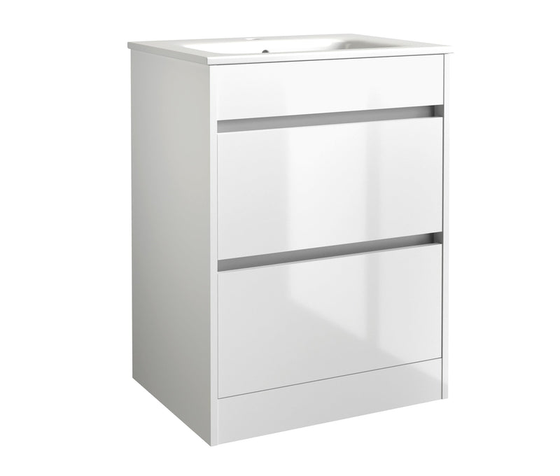 Thalia 590mm x 830mm x 455mm 2 Drawer Floorstanding Vanity Unit - Matt White