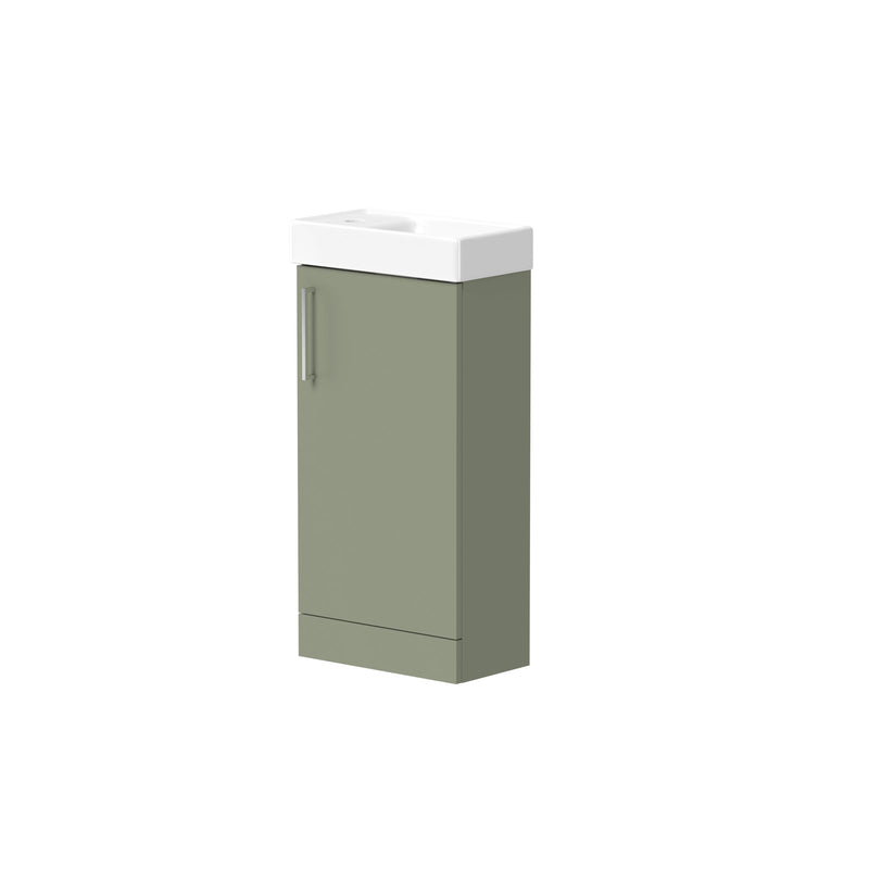 Thalia 400mm x 810mm x 220mm Floorstanding Cloakroom Vanity Unit w/ 1 Tap hole Basin & Handles - Savannah Green