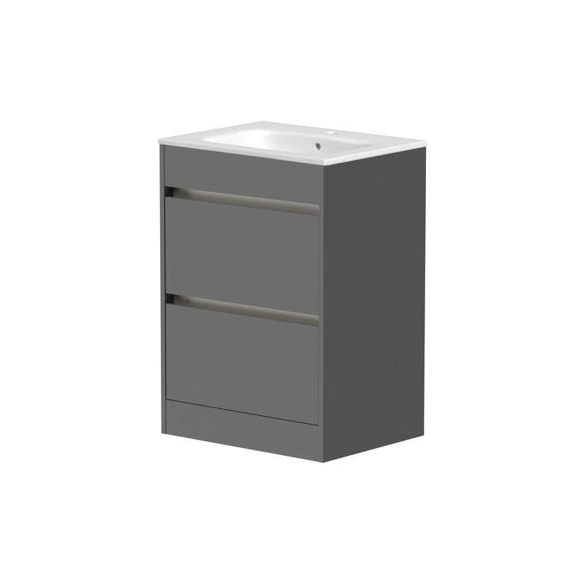 Thalia 590mm x 830mm x 455mm 2 Drawer Floorstanding Vanity Unit - Matt Grey