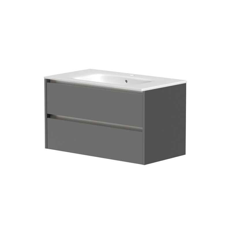 Thalia 790mm x 500mm x 455mm 2 Drawer Wall Mounted Vanity Unit - Matt Grey
