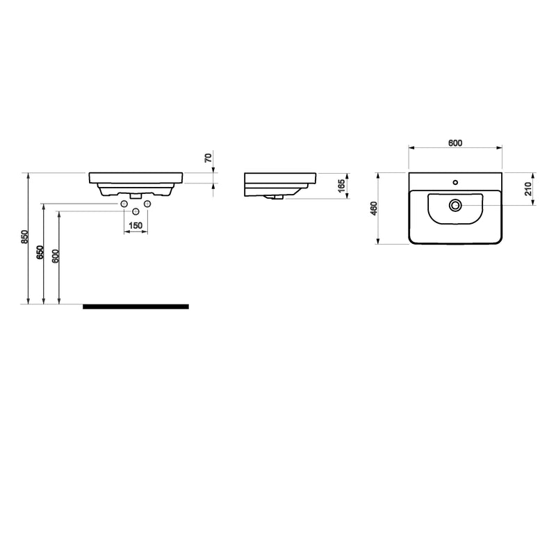 Isle 600mm x 460mm 1 Tap Hole Ceramic Basin