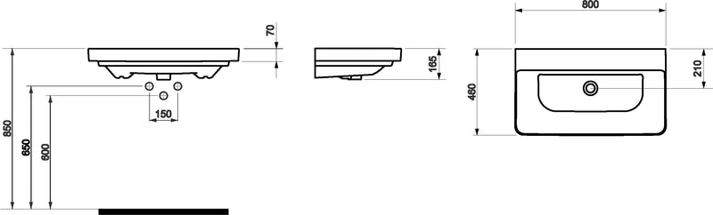 Isle 800mm x 460mm 1 Tap Hole Ceramic Basin