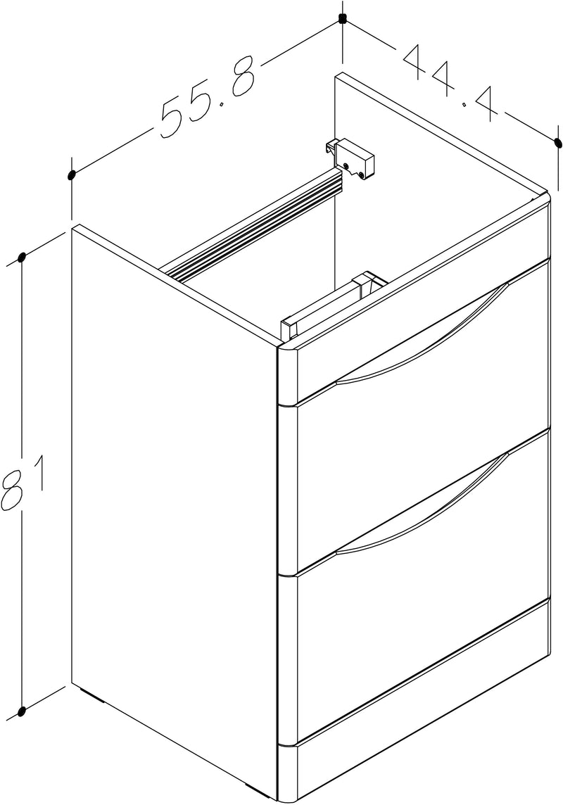 Isle 558mm x 810mm x 444mm 2 drawer Floorstanding Vanity Unit - Matt Grey
