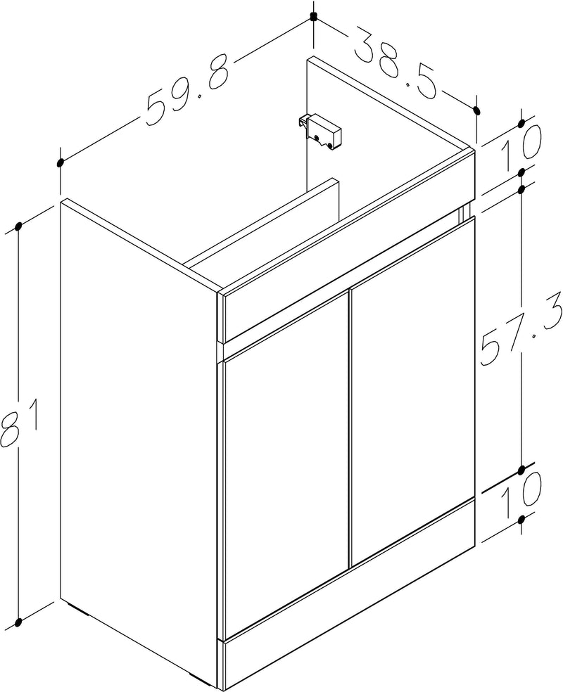 Kingsford 598mm x 810mm x 385mm 2 Door Handleless Floorstanding Vanity Unit - Matt White