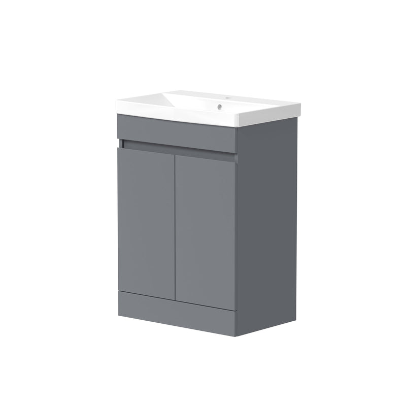 Kingsford 598mm x 810mm x 385mm 2 Door Handleless Floorstanding Vanity Unit - Matt Grey