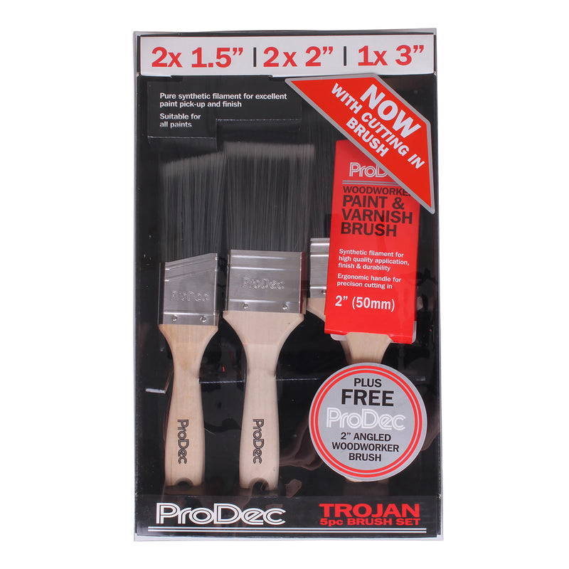 ProDec Trojan 6pc Paint Brush Set with Cutting In Brush
